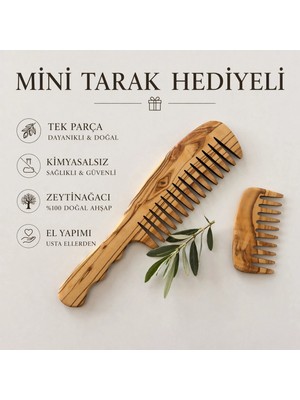 Egedeneve Zeytinağacı Uzun Saplı Ahşap Tarak - Mini Tarak Hediyeli – El Yapımı- Yerli Üretim