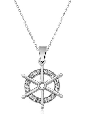 Elwes 925 Ayar Gümüş Gemi Dümeni Kadın Gümüş Kolye