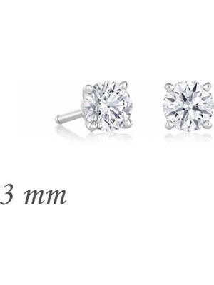 Elwes Gümüş Yuvarlak Tek Taş Zirkon Küpe - 3 mm