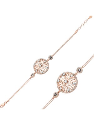 Elwes 925 Ayar Gümüş Rose Yaşam Çiçeği Bileklik