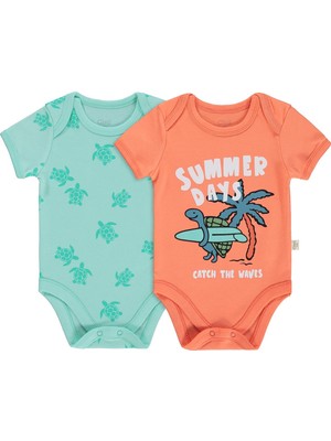 Civil Baby Kaplumbağa Baskılı 2'li Set 3-18 Ay Çıtçıtlı Badi - Mercan-Mint