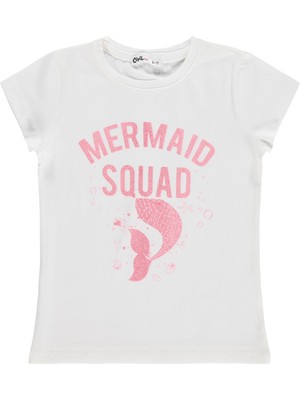 Civil Girls Mermaid Baskılı 6-9 Yaş Tişört  - Kırık Beyaz