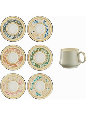 Enyaza Home Sandro Moreno 1453 Şal Geometrik Gold 12 Parça Altı Kişilik Kahve Fincan Takımı 90 ml