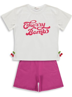 Civil Girls Cherry Bomb Baskılı 6-9 Yaş Takım - Ekru