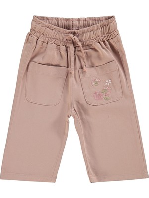 Civil Baby Çiçek Nakışlı Ispanyol Paça 6-18 Ay Pantolon - Pudra