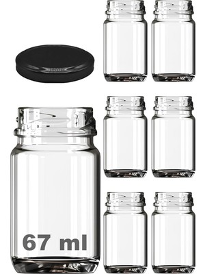 Enyaza Home Afracam 67 ml Şeffaf Shot Kavanoz 67 cc Konserve Metal Siyah Kapaklı Cam Kavanoz 6 Adet