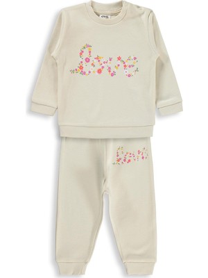 Civil Baby Çiçek Love Baskılı 6-18 Ay Takım - Fil Dişi