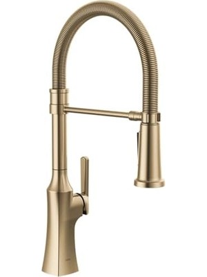 Enyaza Home Ermelo Pro Stil Ticari Mutfak Bataryası Aşağı Çekmeli Püskürtücü, Tek Delikli Fırçalanmış Altın Evye Bataryası, Tek Kulplu, Şampanya Bronz 18887-CZ-DST