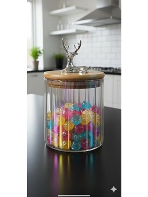 Enyaza Home Yenigeldi (9X10 Cm) 1 Adet Gökkuşağı Geyikli Cam Saklama Kavanozu Geyik Başı Gümüş Renk Hava Geçirmez Y-451,GÖKKUŞAĞI