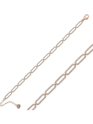 Elwes 925 Ayar Gümüş Rose Oval Taşlı Bileklik