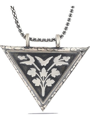 Elwes 925 Ayar Gümüş Üçgen Içi Açılabilen Çiçek Muskalık Gümüş Kolye