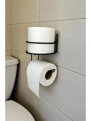 Enyaza Home Yapışkanlı Tuvalet Kağıtlığı – Mat Siyah Metal Tuvalet Kağıt Tutacağı ve Yedek Standı, Delmeden Montaj, Suya Dayanıklı Banyo Organizeri (Yuvarlak)