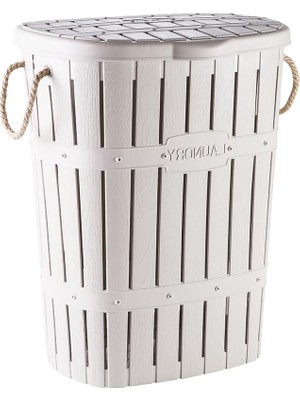 Enyaza Home Kastamonu Plastik Bambu Halatlı Kirli Çamaşır Sepeti 65 L-Beyaz