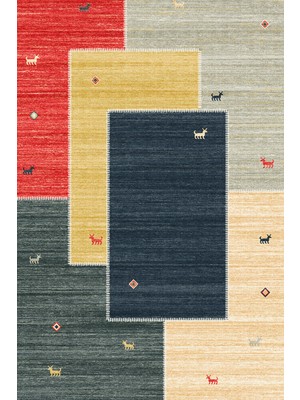 Alpina Home Alpin Home New Age Etnik Figürlü Renkli Yıkanabilir Dokuma Taban Kaymaz Salon Mutfak Balkon Kilimi