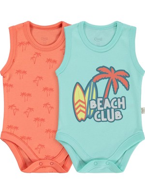 Civil Baby Palmiye Baskılı 2'li Set 3-18 Ay Çıtçıtlı Badi - Mercan-Mint