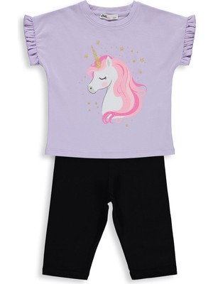 Civil Girls Unicorn Baskılı  2-5 Yaş Takım - Lila