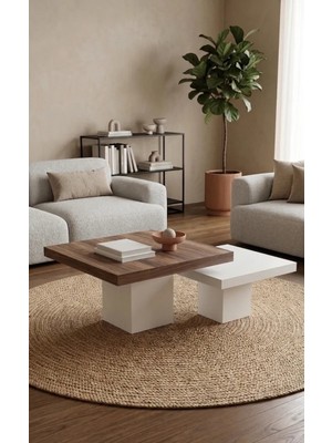 Mobilya Stant Most Marmoris Mermer Görünümlü Ceviz Aytaşı %100 Mdf Orta Sehpa Set (Evinize Teslim)