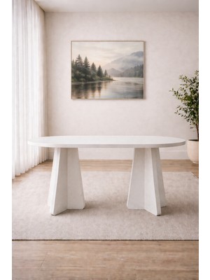 Shoovvel Deluxe Bohem Beyaz Oval Yemek Masası – Iskandinav Modern Tasarım 90X160 cm (Sadece Masa)