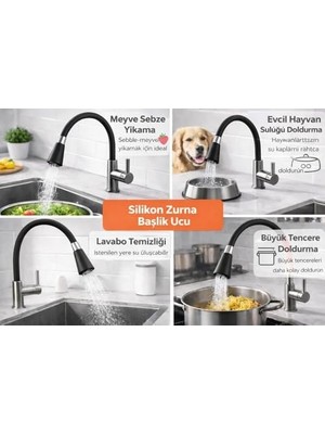 Enyaza Home Esnek Spiral Musluk Başlığı, 360° Döner, Sıçrama Önleyici, Tasarruflu Su Akışı, Üniversal Uyumlu Lavabo ve Mutfak Batarya Ucu Aparatı, Kolay Montajlı Hareketli Musluk Uzatma Başlığı (Siyah)