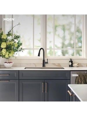 Enyaza Home 7402BL Riley Tek Saplı Yüksek Ark Aşağı Çekmeli Mutfak Bataryası, Mat Siyah