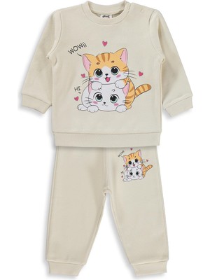 Civil Baby Kedi Baskılı 6-18 Ay Takım - Fil Dişi