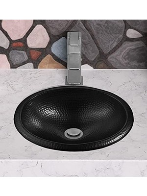 Enyaza Home Abode 19103, Mat, Siyah, Lavabo, Oval, Elle Dövülmüş, 43,2 Cm, 17 Inç
