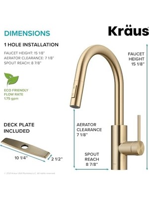 Enyaza Home Oletto Aşağı Çekmeli Tek Saplı Mutfak Bataryası Quickdock Üstten Montajlı Kurulum Kurulumu Noktasız Antika Şampanya Bronzu, 38 Cm, KPF-2620SFACB