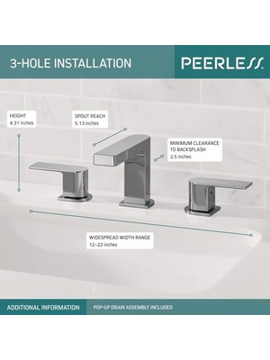 Enyaza Home Xander Yaygın Banyo Bataryası Krom, Banyo Bataryası 3 Delikli, Banyo Lavabo Bataryası, Tahliye Montajı, Krom P3519LF