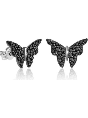 Elwes Gümüş Siyah Kelebek Küpe