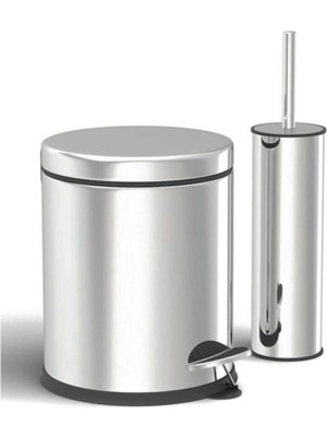 PremiumPort Pratik ve Şık 5 Lt Paslanmaz Çöp Kovası ve Klozet Fırçası Seti