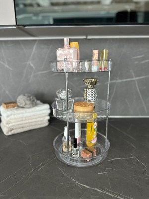 Enyaza Home Elpida Üç Katlı Döner Raf Banyo Mutfak Makyaj Düzenleyici - Şeffaf M-E64-16-3K