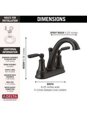 Enyaza Home Delta Faucet 2532LF-BLMPU Woodhurst Banyo Bataryası, Mat Siyah