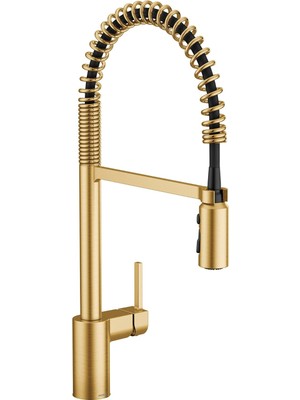 Enyaza Home 5923BG Tek Kolu Hizalama Ön Durulama Yayı Çekme Mutfak Musluğu, Güç Güçlendirmeli, Fırçalanmış Altın