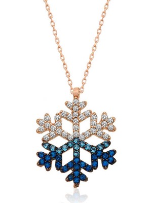 Elwes 925 Ayar Gümüş Mavi Taşlı Kar Tanesi Kadın Gümüş Kolye