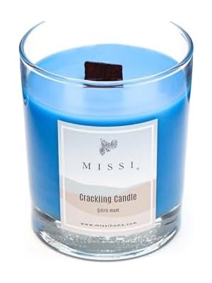 Enyaza Home Ahşap Fitilli Vanilya Sandal Kokulu Mavi Craklıng Vegan Mum (Çıtırtılı Mum)