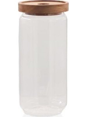 Enyaza Home Ahşap Kapaklı Cam Saklama Kabı 1000 ml