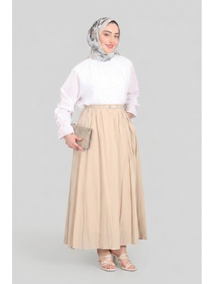 Taş Norshen Kadın Kemer Detaylı Dökümlü Etek - Astarlı