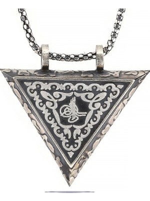 Elwes 925 Ayar Gümüş Üçgen Içi Açılabilen Tuğra Muskalık Gümüş Kolye