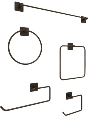 Enyaza Home Banyo Yapışkanlı Aksesuar Seti Havluluk T.kağıtlık ve Peçetelik Kare Siyah 5 Li Set