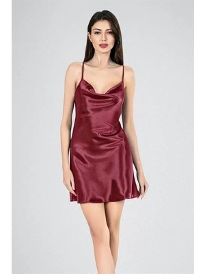 Modenya Kısa Gecelik Degaje Bordo 7740
