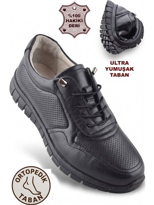 Albishoes Tam Ortopedik Hakiki Deri Kadın Anne Yumuşak Rahat Günlük Ayakkabı Konfor Kaymaz Taban