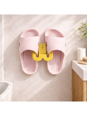Basart İkili Terlik Askılığı Duvara Yapışan Banyo Terlik Tutucu Delmeden Montaj Çok Renkli