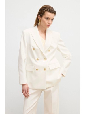 Love My Body Moda Tutkusu Kruvaze Gabardin Ceket Kemik 119M2294000