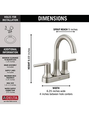 Enyaza Home Trinsic Fırçalanmış Nikel Banyo Bataryası, Banyo Lavabo Bataryası,, Mühür Teknolojisi, Metal Tahliye Montajı, Paslanmaz 2559-SSMPU-DST