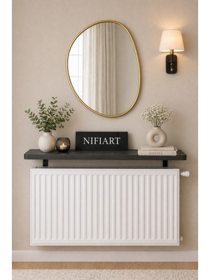 Nifi Art Nifiart Oval Kesim Petek Üstü Uçan Raf Dresuar Kalorifer Peteği Rafı Kitaplık 60 x 18 cm Antrasit