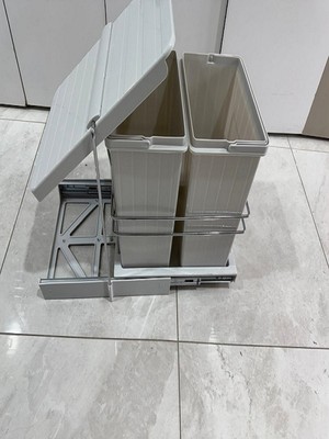 PremiumPort Sürgülü Tezgah Altı Plastik Çöp Kovası, Iki Adet, 14+14 Litre