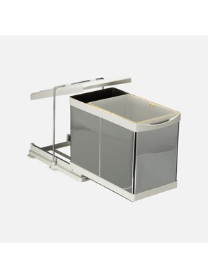 PremiumPort Paslanmaz Çöp Kutusu, Raylı, Açık Gri, 16+1 Lt, Pratik ve Şık Tasarım