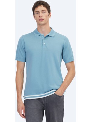 Kip Mavi Düz %100 Pamuk T-Shirt