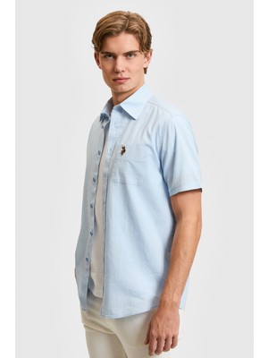U.S. Polo Assn. Erkek Açık Mavi Kısa Kollu Gömlek Rahat Kesim Trend Stil 50319023-VR003