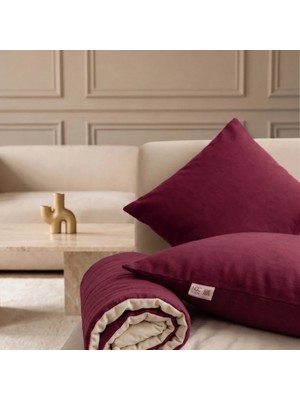 NDC Home Luxury Çift Taraflı Keten Koltuk Pedi / Şiltesi [Kırlentli] - Bordo-Krem